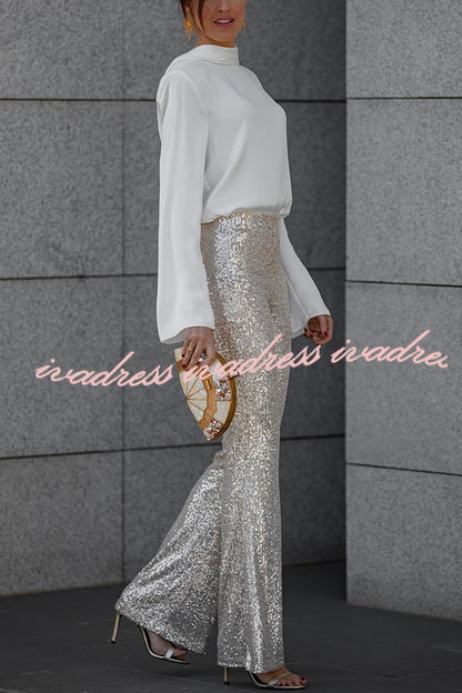 Diva Velvet Sequin High Rise Elastic Waist Flare Pants