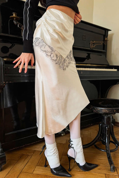 Colorblock Lace Slim Skirt