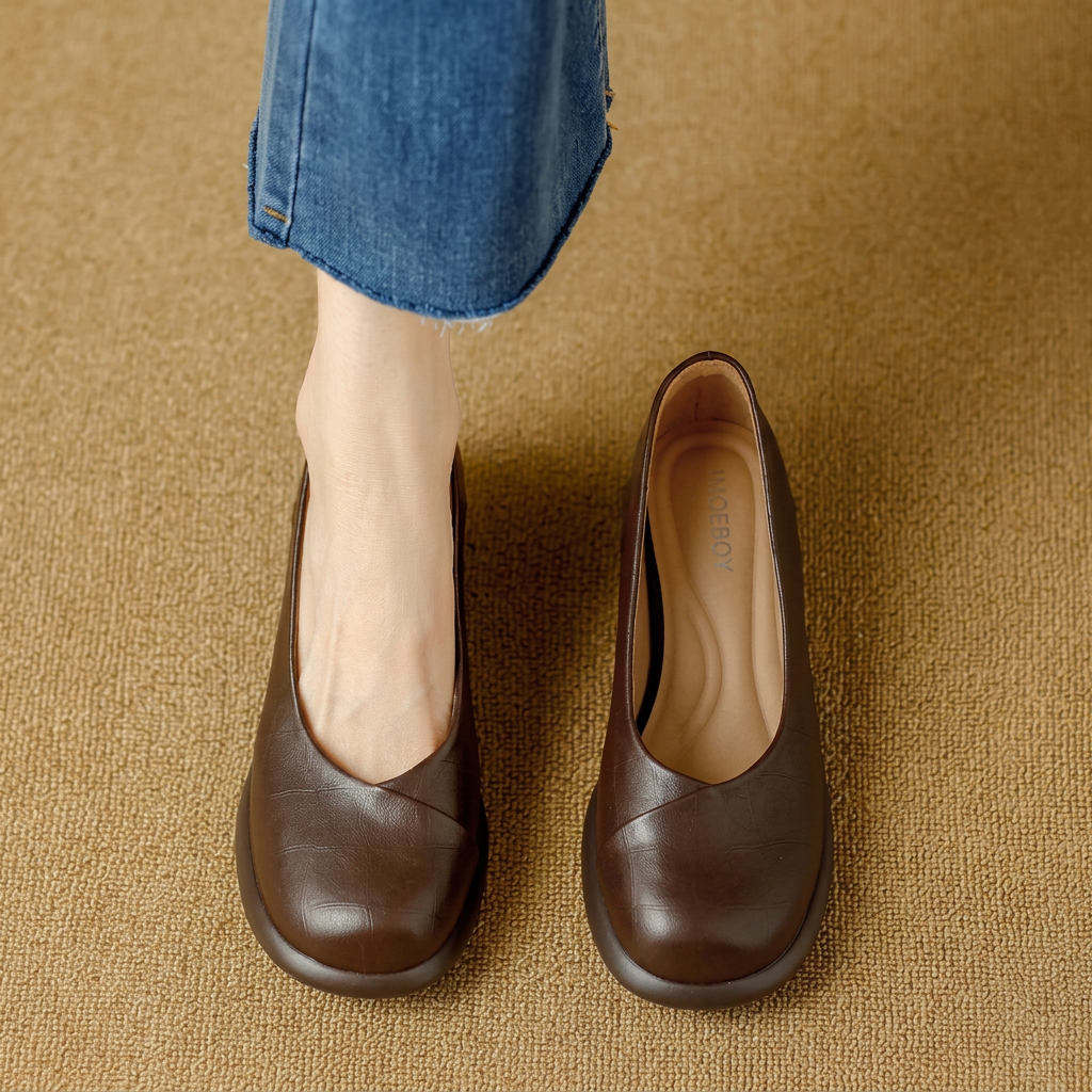 Women's Brown Leather Platform Pumps With Chunky Heels – Stylish Heels