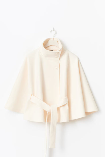 Cape Jacket with Belt | Stand Collar | Autumn Winter Layering