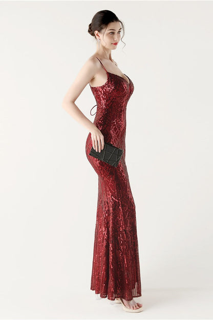 | Sequin V Neck Cross Strap Maxi Dress