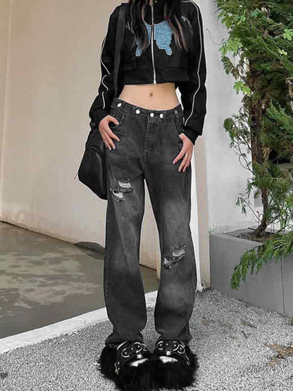 Denim Butterfly Patched Crop Jacket