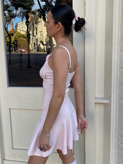 Solid Color Flared Dress Adjustable Spaghetti Straps Backless Mini Dresses