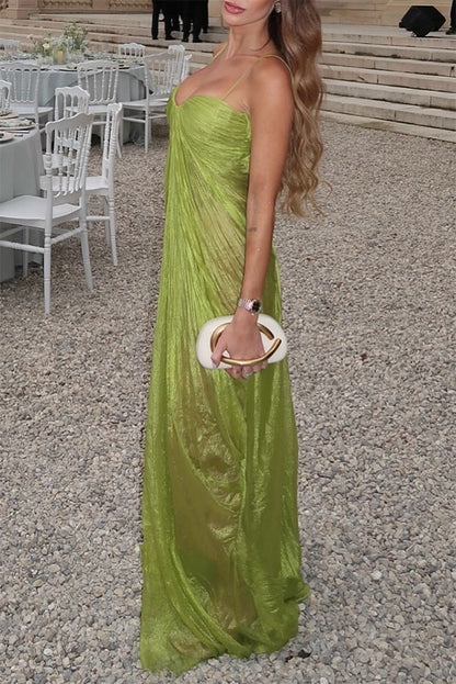 Victoria Shimmering and Flowing Pleated Fabric Back Lace-up Drape Maxi Dress