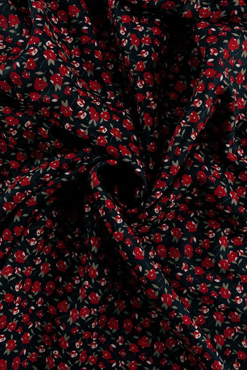 Micro Floral Print Tie-Front Deep V-Neck Side Slit Floral Applique Maxi Dress