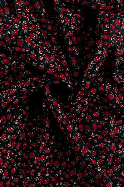 Micro Floral Print Tie-Front Deep V-Neck Side Slit Floral Applique Maxi Dress