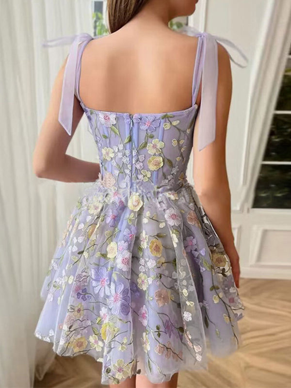 Three-Dimensional Flower Embroidery Hip-Covering Sexy Suspender Belt Mini Dress