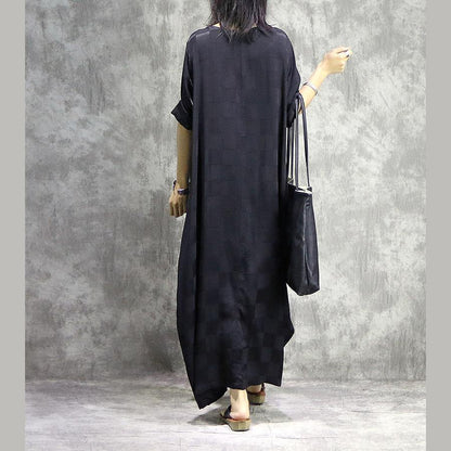 French o neck silk dresses Fabrics black Maxi Dress summer