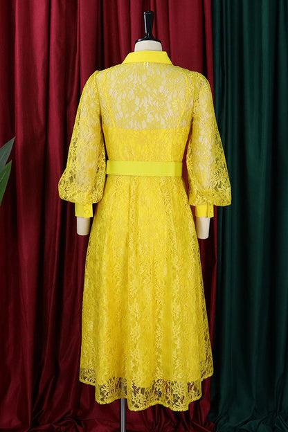 Casual Elegant Lace Swing Midi Dress