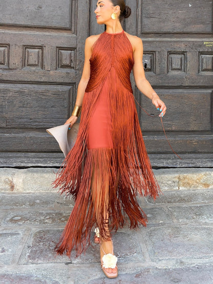 Halter Tassel Reunion Formal Dress Maxi Dresses