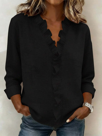 Wood Ear Solid Color Chiffon Blouse