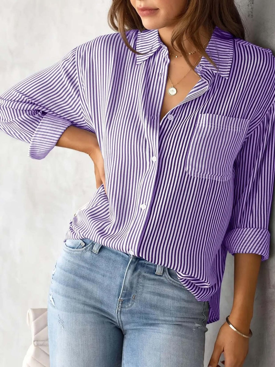 Loose-fit Long Sleeve Stripes Stripes Shirts