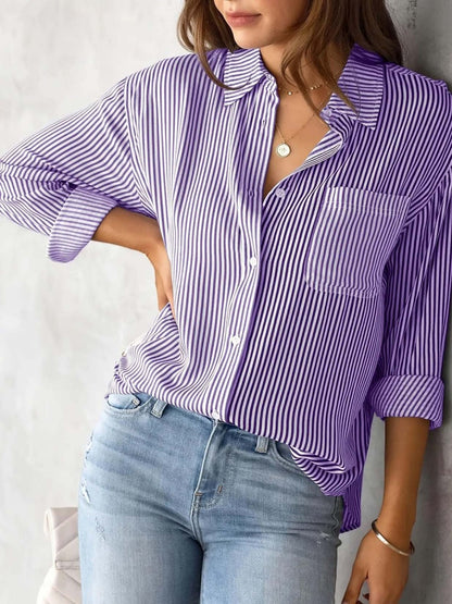 Loose-fit Long Sleeve Stripes Stripes Shirts