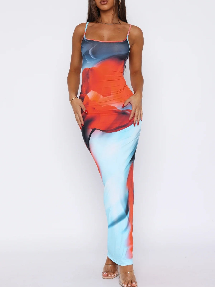 Liber Spring Women's Backless Abstract Maxi Dresses