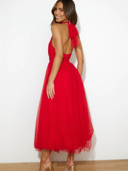 Halter Mesh Formal Dress Maxi Dresses