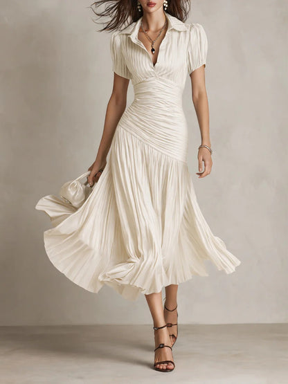 Stripes Satin Splicing Big Swing Temperament Maxi Dresses