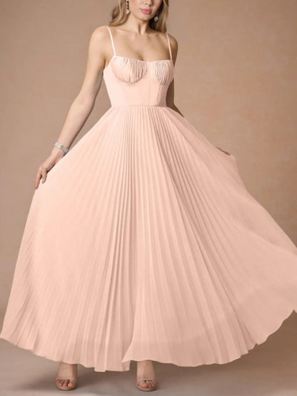 Sleeveless Deep V Slim Fit Pleated Camisoles Maxi Dresses