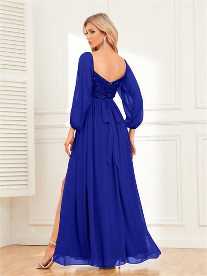 Sequins Sequins Chiffon Slit Formal Dress Maxi Dresses