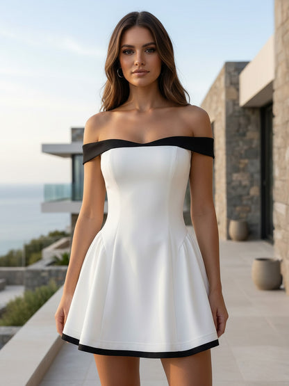 Off-Shoulder Mini Dress Long Sleeves A-Line Sexy Birthday Party Dress For Women 2026