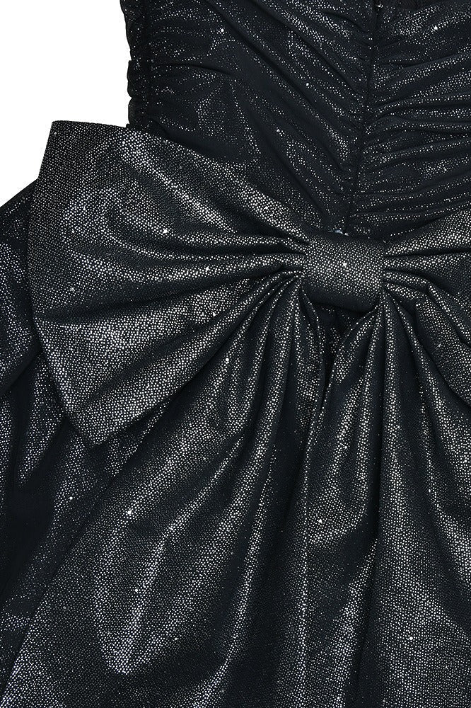 Sweetheart Neck Glitter Corset Bodice Back Bow A-Line Mini Dress