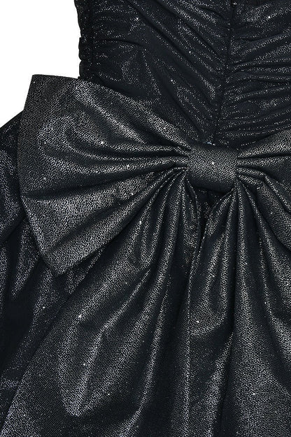 Sweetheart Neck Glitter Corset Bodice Back Bow A-Line Mini Dress
