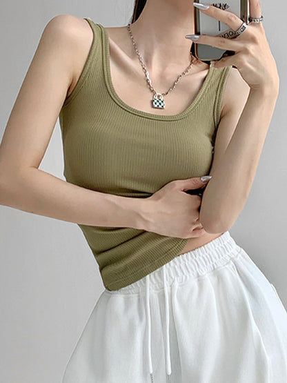 High Elasticity Solid U Neck Slim Tank Top