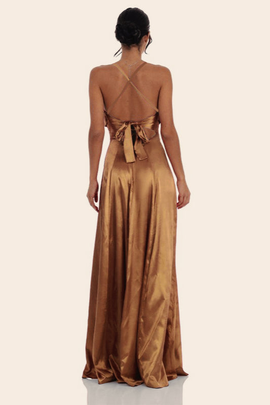 Satin Square Neck High Split Bodycon Party Dress