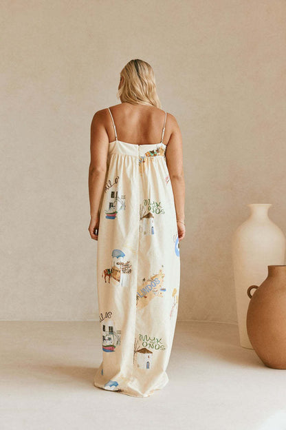 | Linen Maxi Dress with Spaghetti Straps