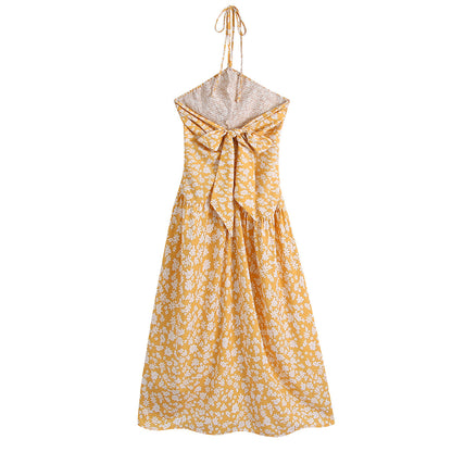 Spring Floral Halter Elastic Sleeveless Mini Dress