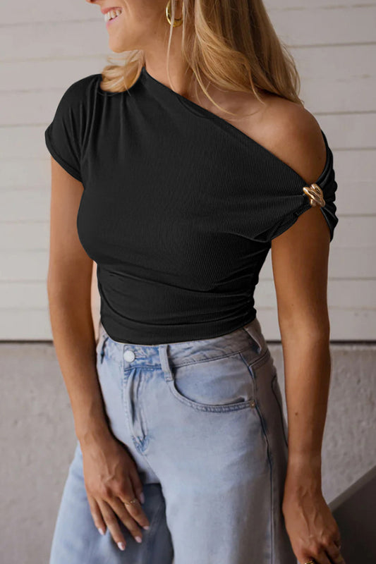 Solid Color Metal Decoration Short-sleeved Casual T-shirt