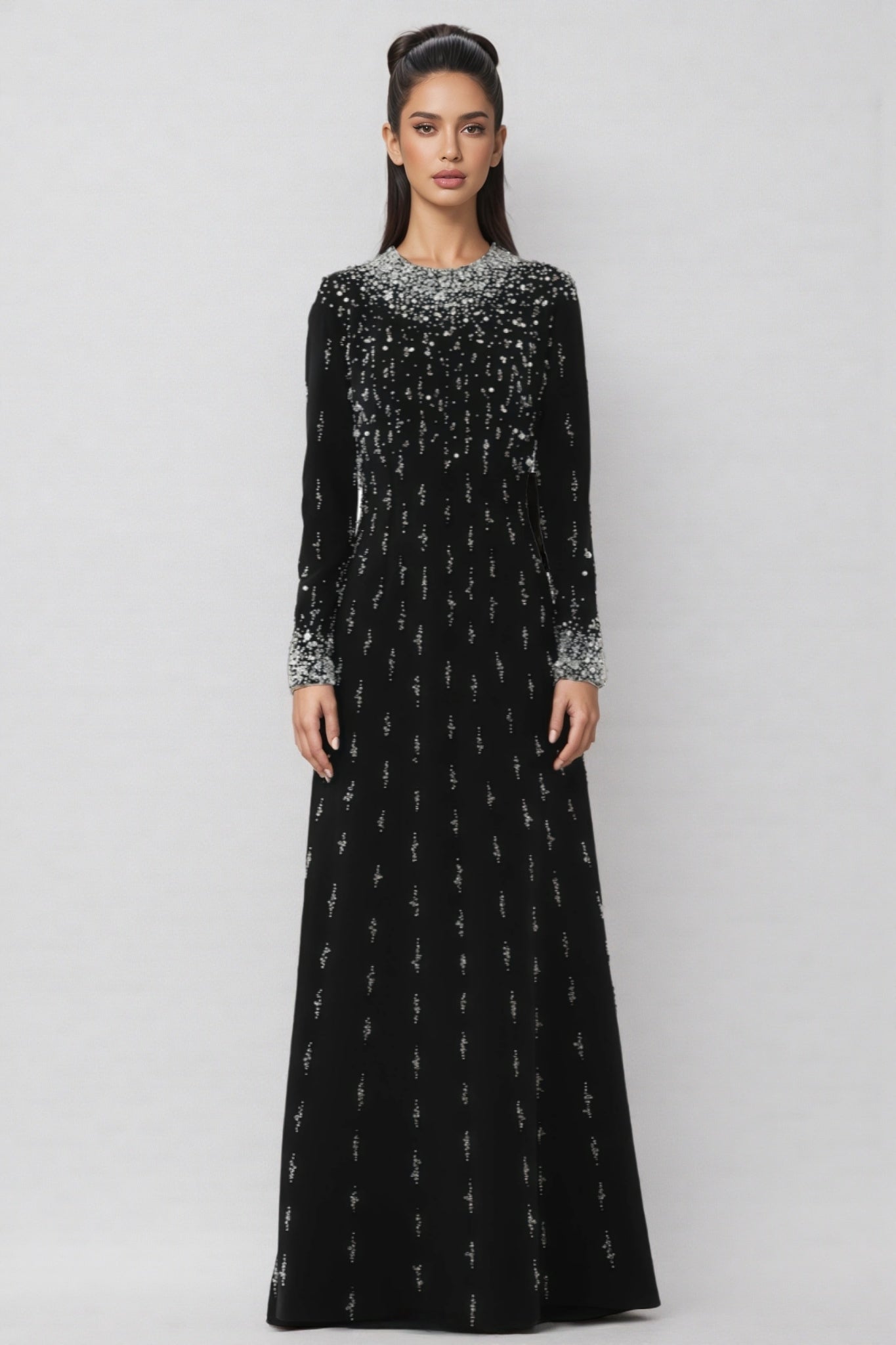 Jarety Long Sleeve Beaded Maxi Dress