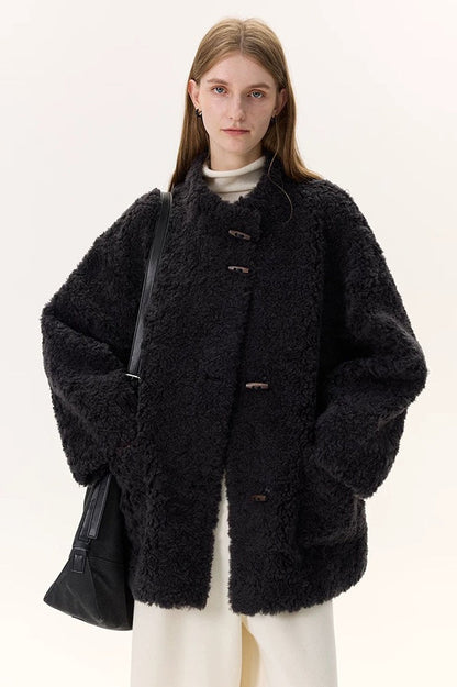 Pure Wool Bouclé Horn Button Shearling Coat