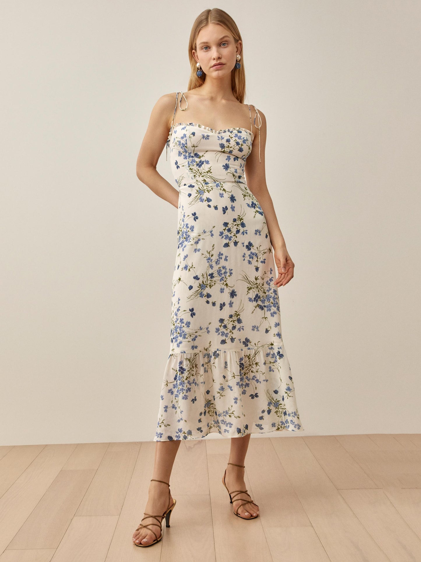 Floral Print Chiffon Casual V-Neck Sleeveless Midi Dress