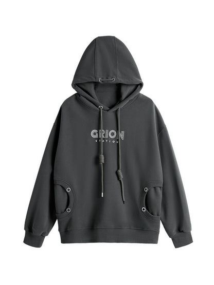 Letter Print Drawstring Eyelet Decor Pocket Oversized Hoodie