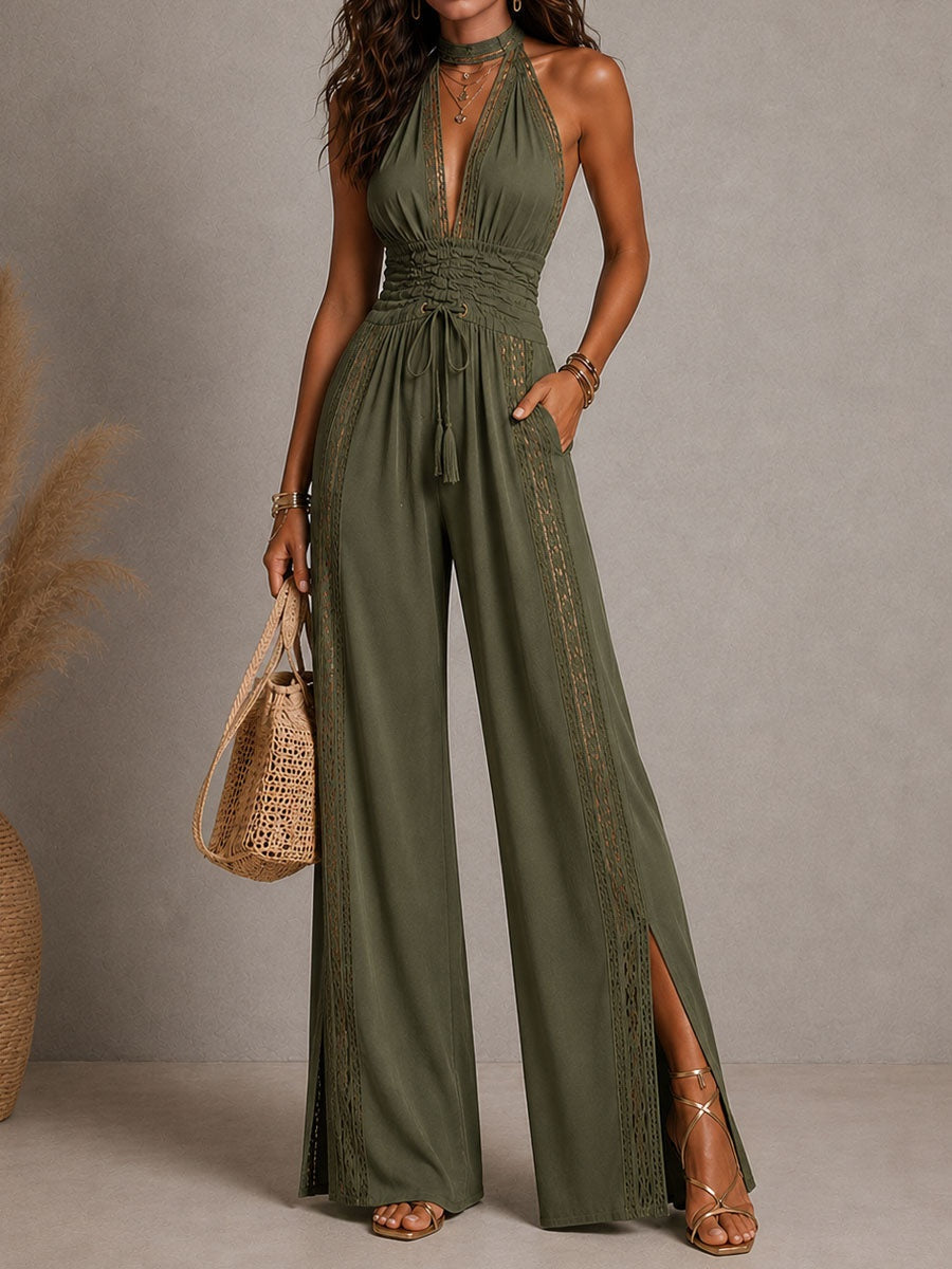 V-neck Lace Stitching Temperament Grace Pants Jumpsuits