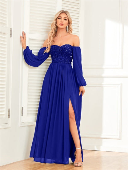 Sequins Sequins Chiffon Slit Formal Dress Maxi Dresses