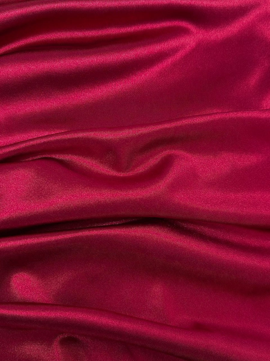 Satin High Fork Crew Neck Halter Backless Pleated Long Dress
