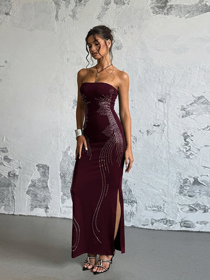Angel Wings Slimming Rhinestone Strapless Long Dress