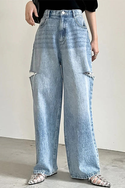 Margovil Distressed Wide Leg Ripped Jeans