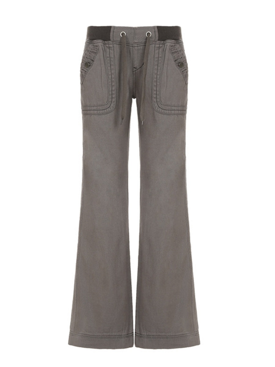 Retro Pocket Color-blocked Ribbed Low-rise Jeans