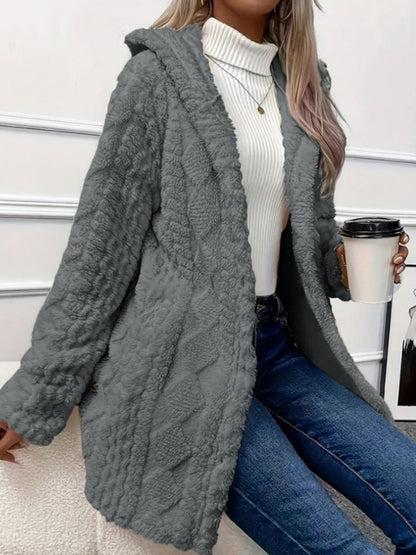 Hooded Solid Color Cardigan Button Long Sleeve Casual 3D Pattern Jackets