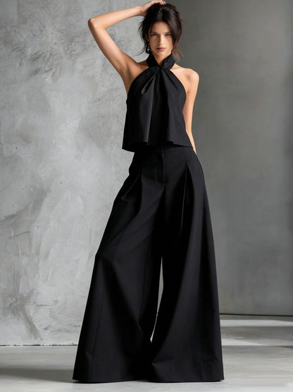 Loose Sleeveless Top And High-waisted Wide-leg Pants Two-piece Set