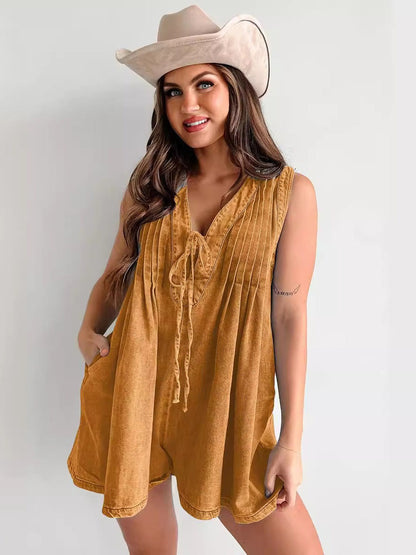 Sleeveless Short-sleeved Denim Jumpsuit