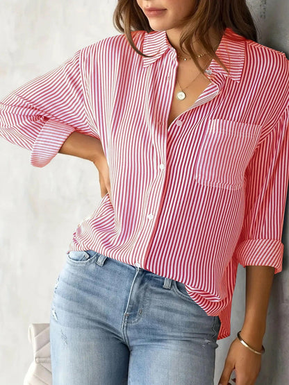 Loose-fit Long Sleeve Stripes Stripes Shirts