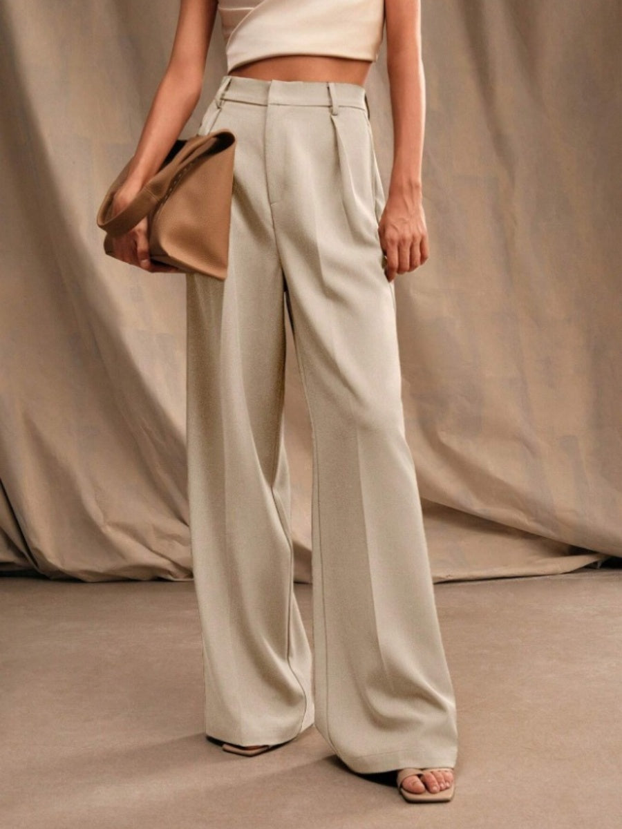 Commuting Loose High-waisted Straight Wide-leg Trousers