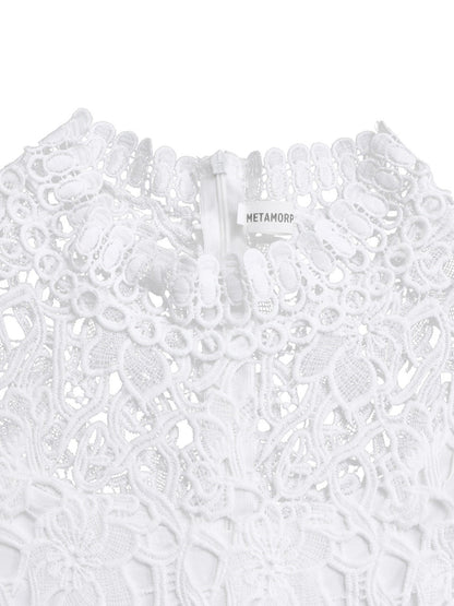Lace Trim Hollow Short Sleeve Bandage High Waist Wide Leg Jumpsuits