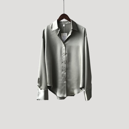 | Satin Long Sleeve Button Up Blouse