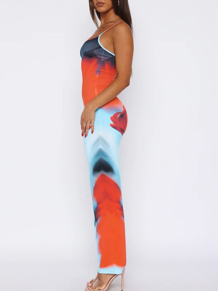 Liber Spring Women's Backless Abstract Maxi Dresses