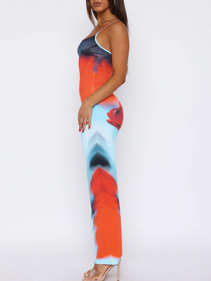 Liber Spring Women's Backless Abstract Maxi Dresses