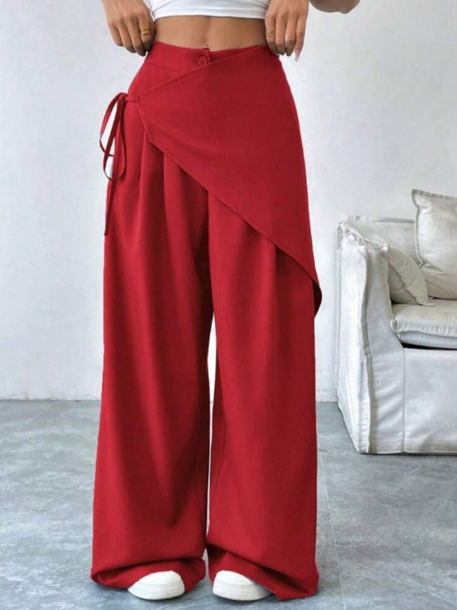 Button-up Slimming Wide-leg Trousers